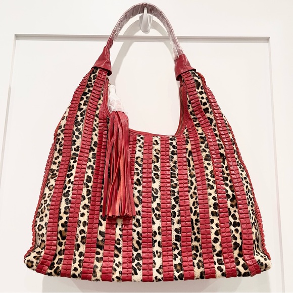 Sharif Cyprus Haircalf & Leather Ruffle w/ Oversized Tassel Puller Hobo Bag NWOT - Picture 2 of 13